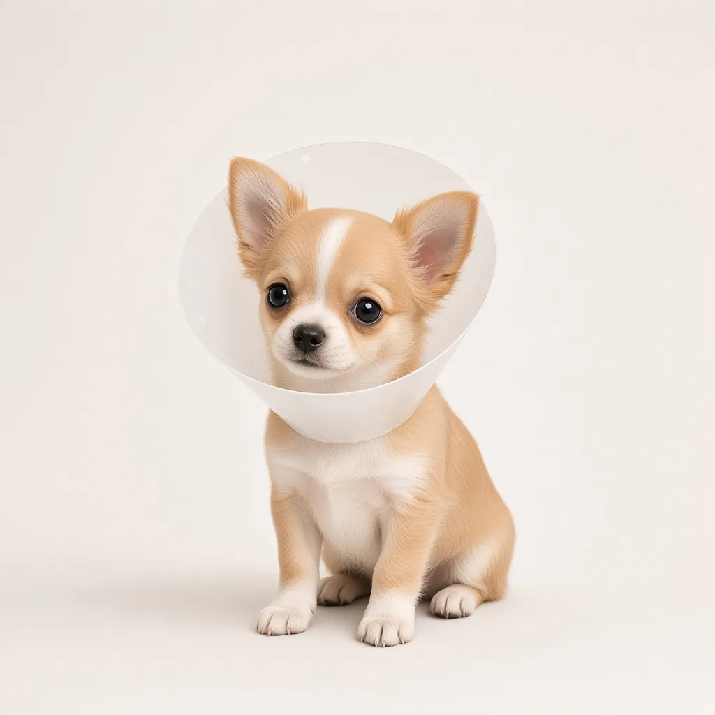 #7.5 · Small puppy Small puppy wearing a PP Elizabethan collar, size #7.5